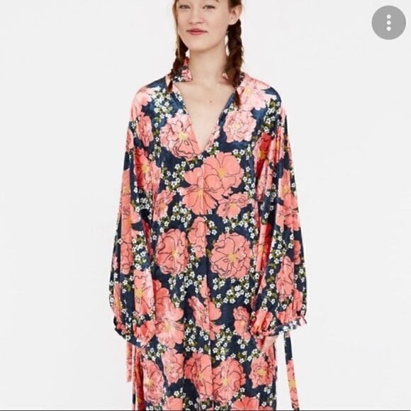Zara Floral Velvet Kaftan Midi Dress Size Small - Picture 2 of 15